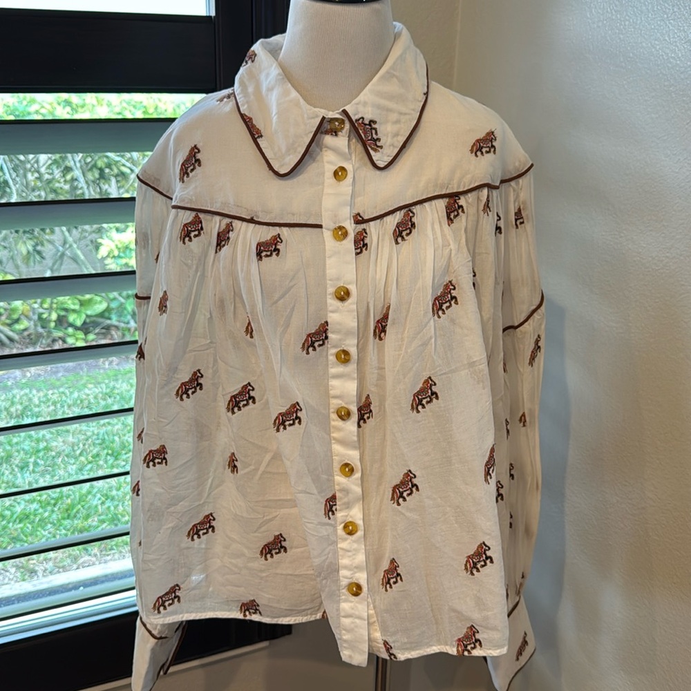 Farm Rio embroidered horse blouse